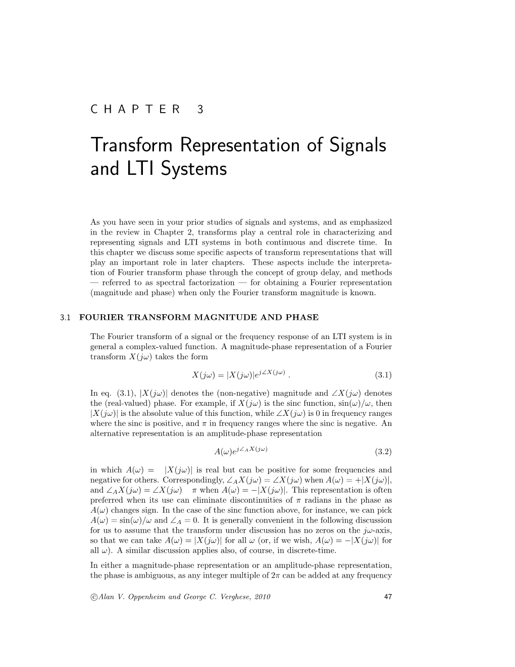 Transform Representation of Signals and LTI Systems