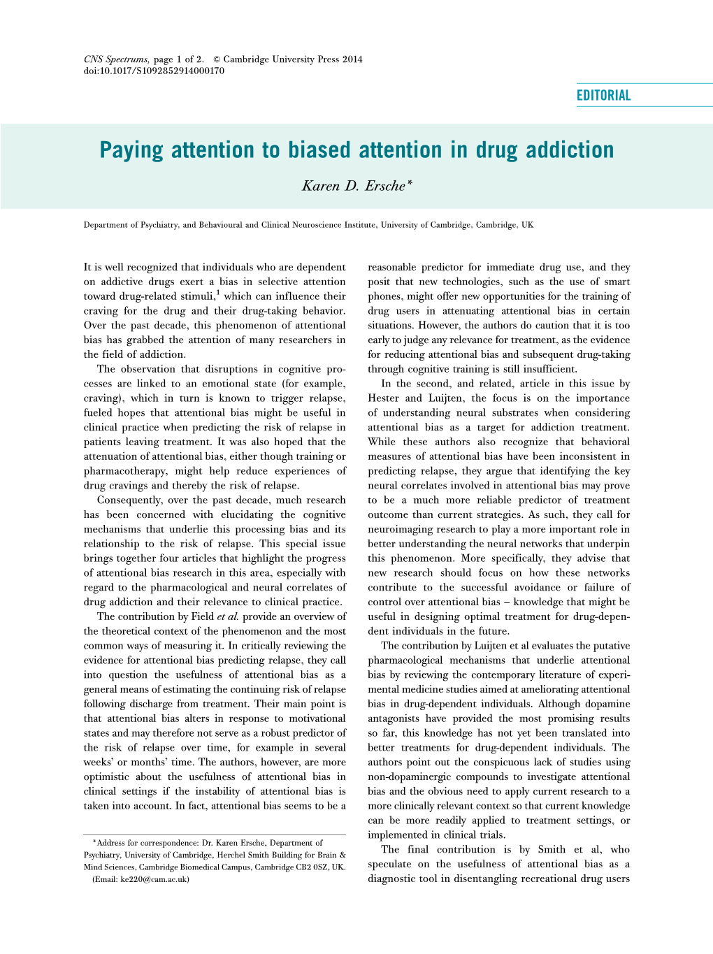 Paying Attention to Biased Attention in Drug Addiction