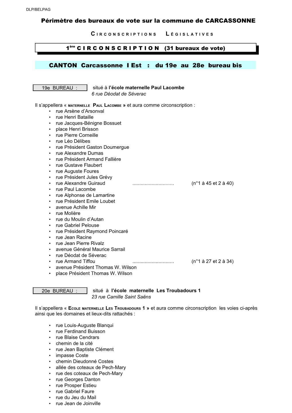 Emplacement Des Bureaux De Vote Sur La Commune De CARCASSONNE