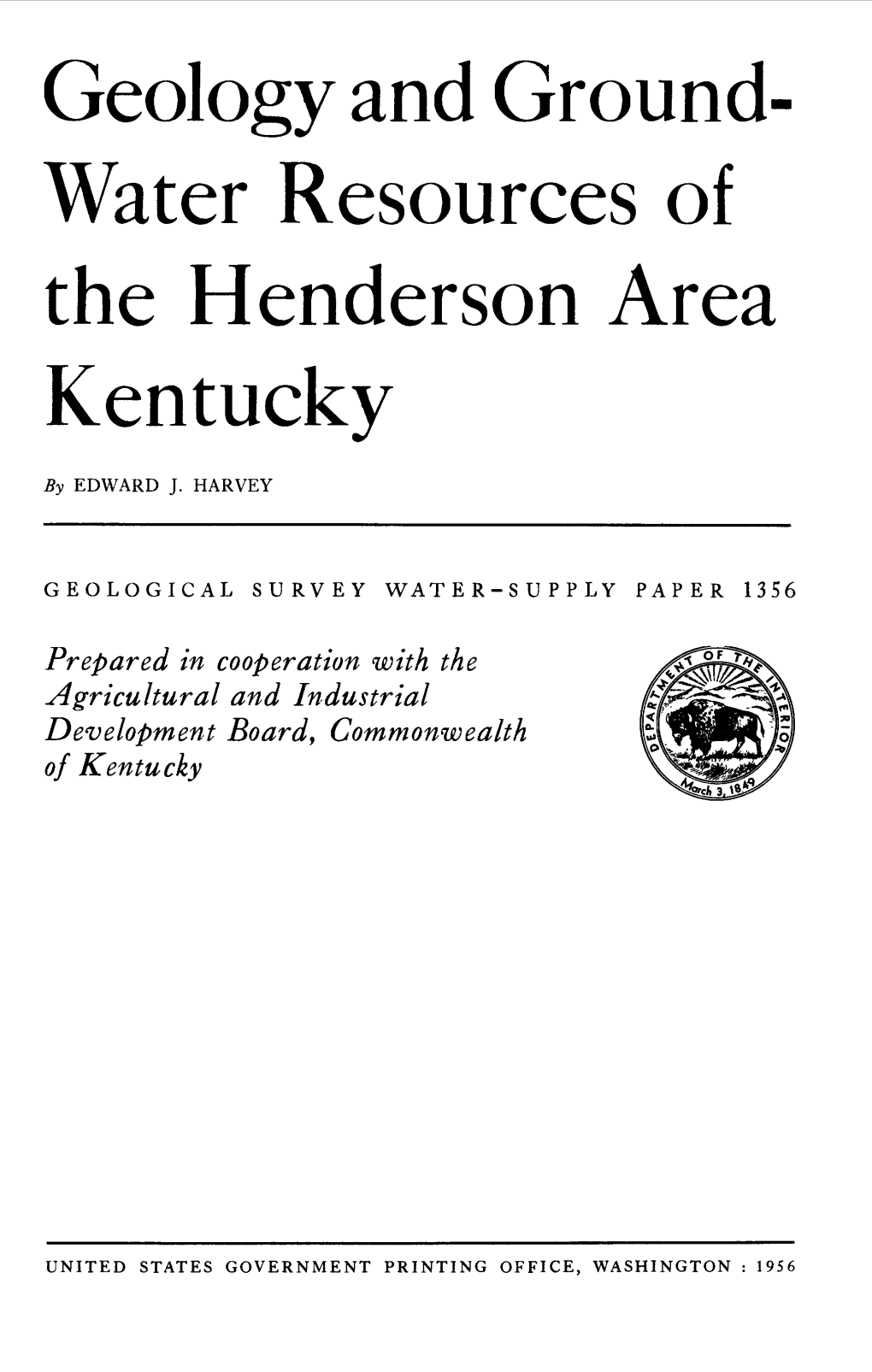 Geology and Ground- Water Resources of the Henderson Area Kentucky
