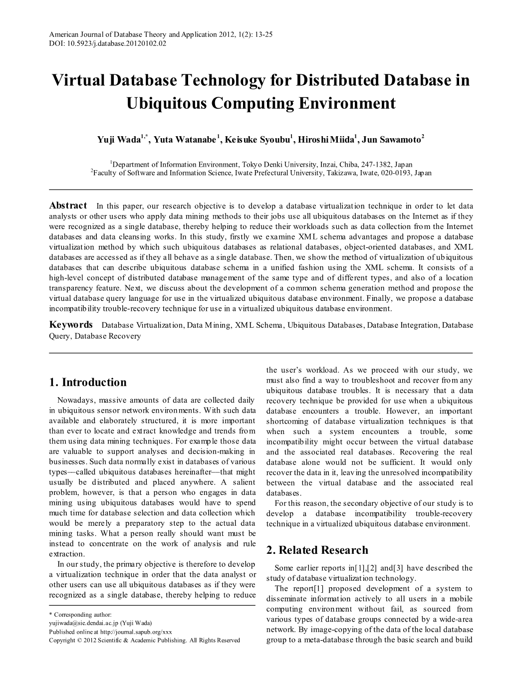 Virtual Database Technology for Distributed Database in Ubiquitous Computing Environment