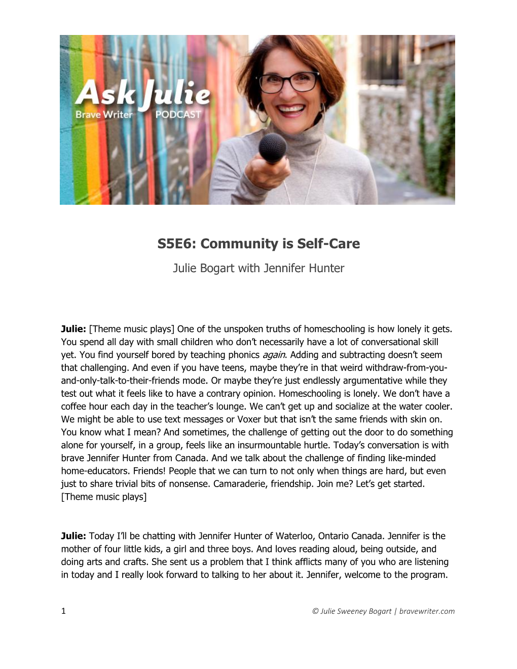 S5E6: Community Is Self-Care Julie Bogart with Jennifer Hunter