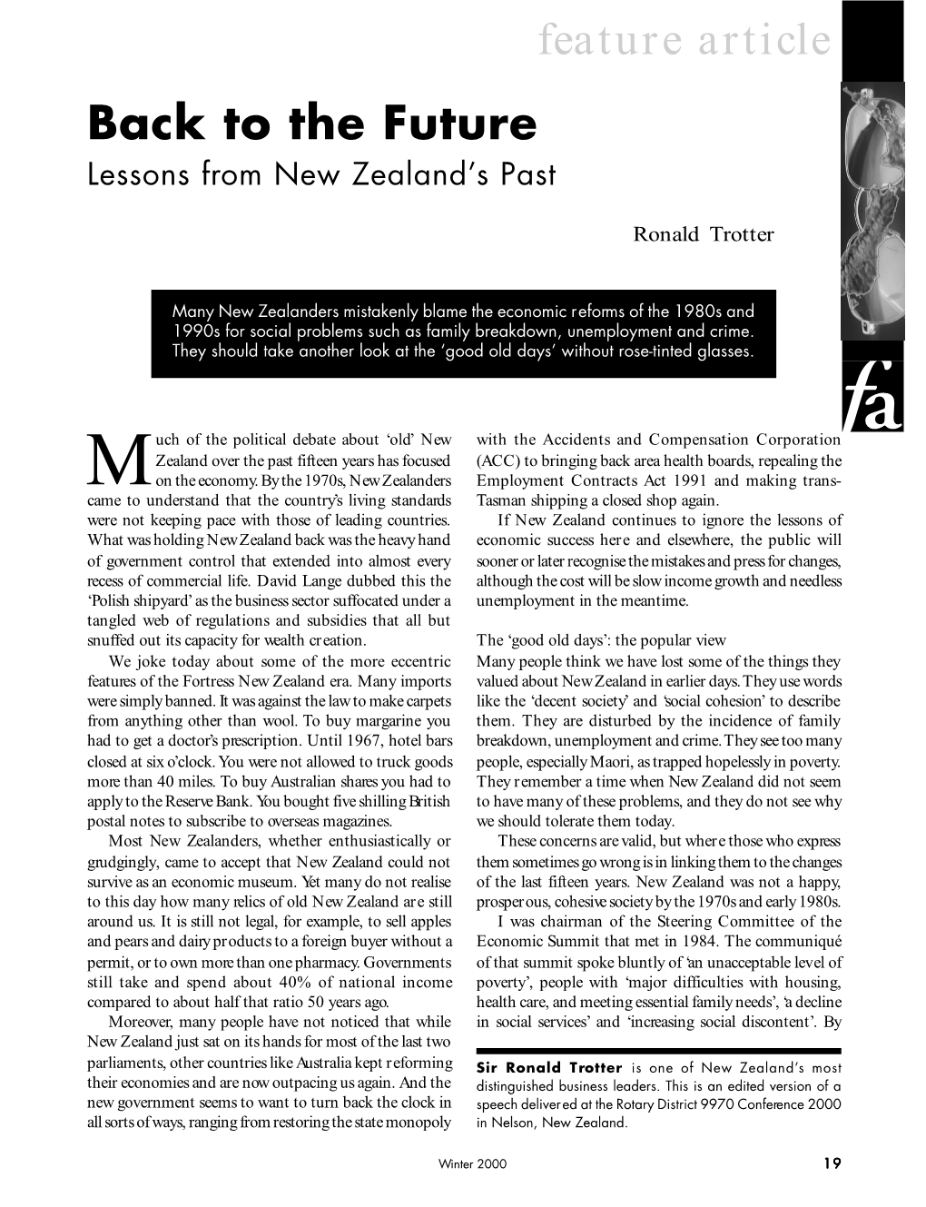 Feature Article Back to the Future Lessons from New Zealandês Past