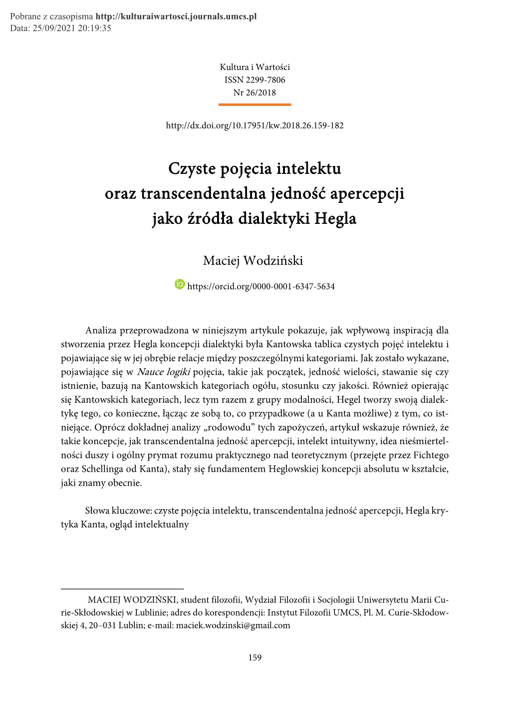 Czyste Pojęcia Intelektu Oraz Transcendentalna Jedność Apercepcji Jako Źródła Dialektyki Hegla