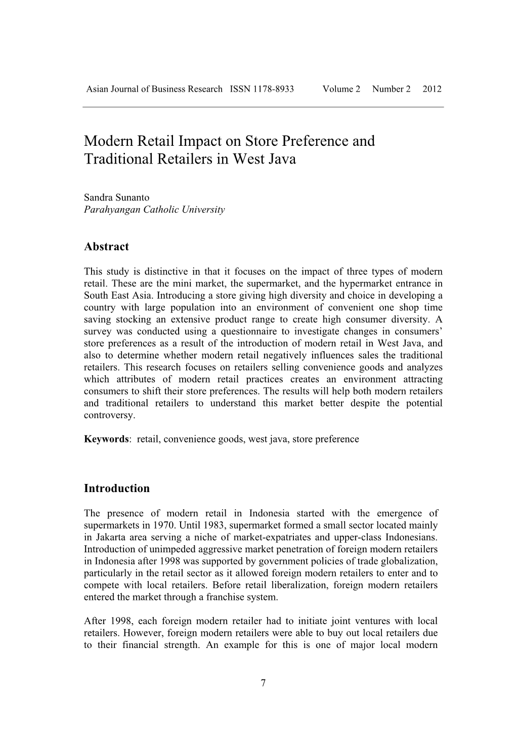 Modern Retail Impact on Store Preference and Traditional Retailers in West Java