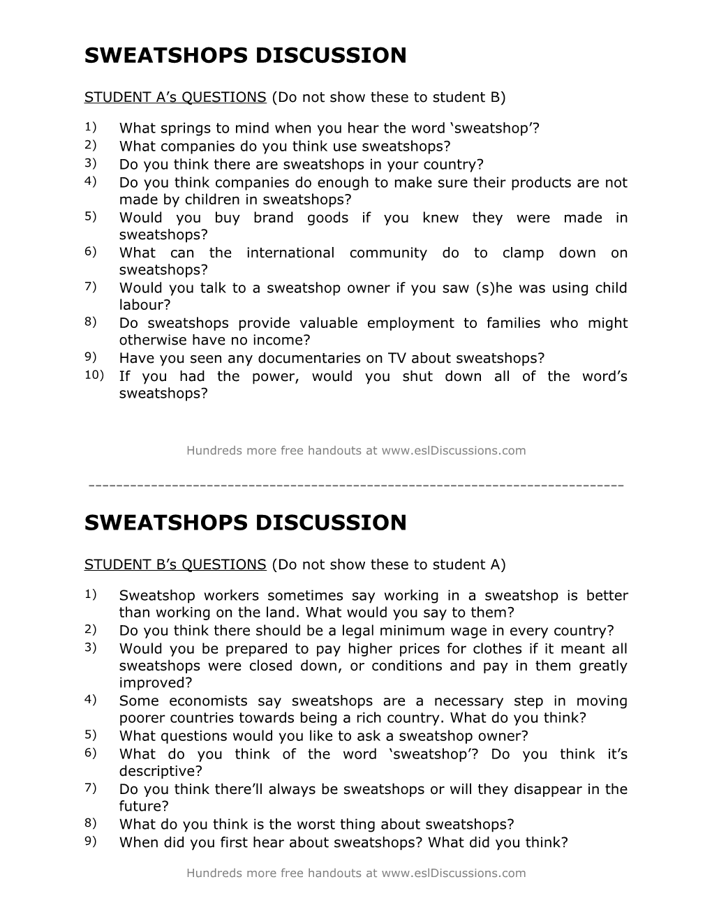 ESL Conversation Lesson on Sweatshops