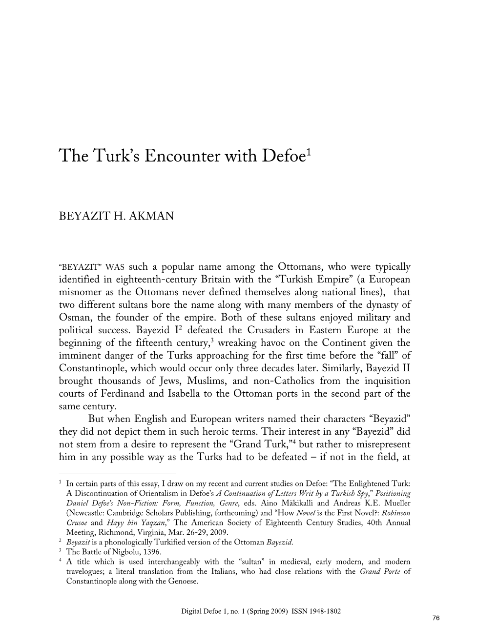 The Turk's Encounter with Defoe1