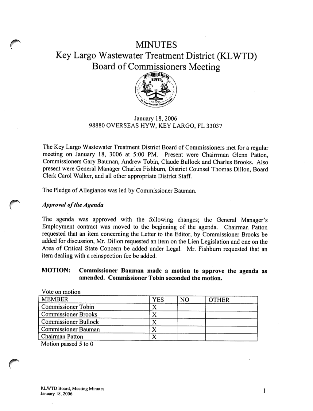 Key Largo Wastewater Treatment District (KLWTD) Board Ofcommissioners Meeting