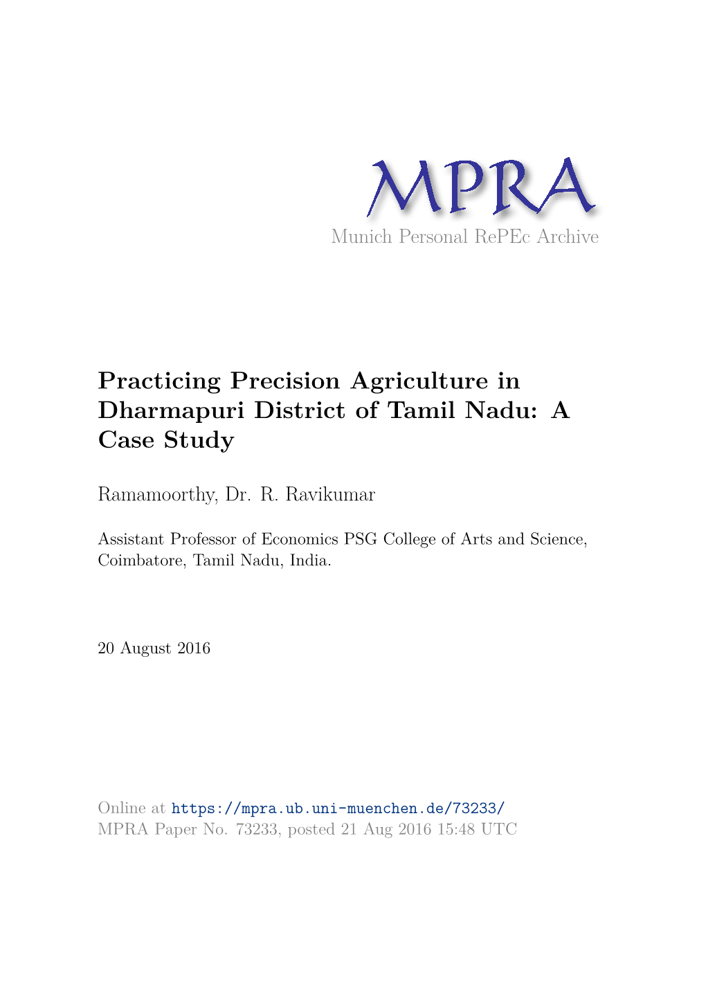 Practicing Precision Agriculture in Dharmapuri District of Tamil Nadu: a Case Study
