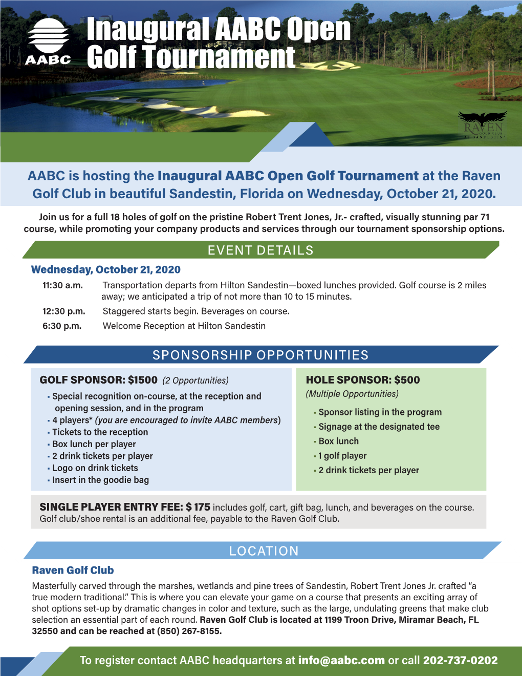 Inaugural AABC Open Golf Tournament at the Raven Golf Club in Beautiful Sandestin, Florida on Wednesday, October 21, 2020