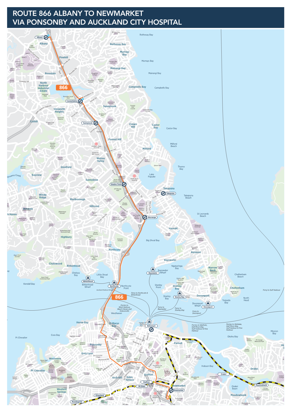 Route 866 Albany to Newmarket Via Ponsonby and Auckland City Hospital