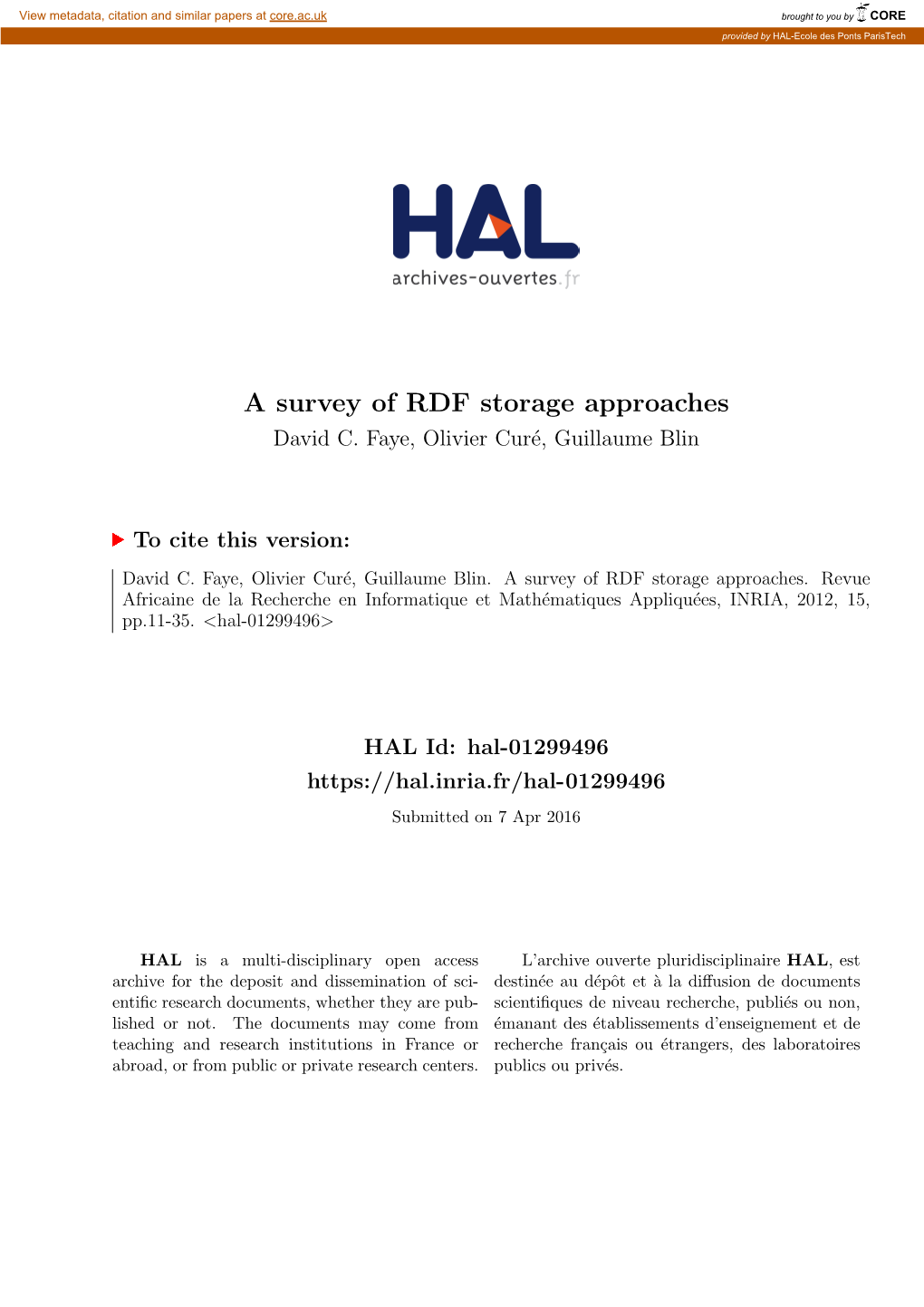 A Survey of RDF Storage Approaches David C