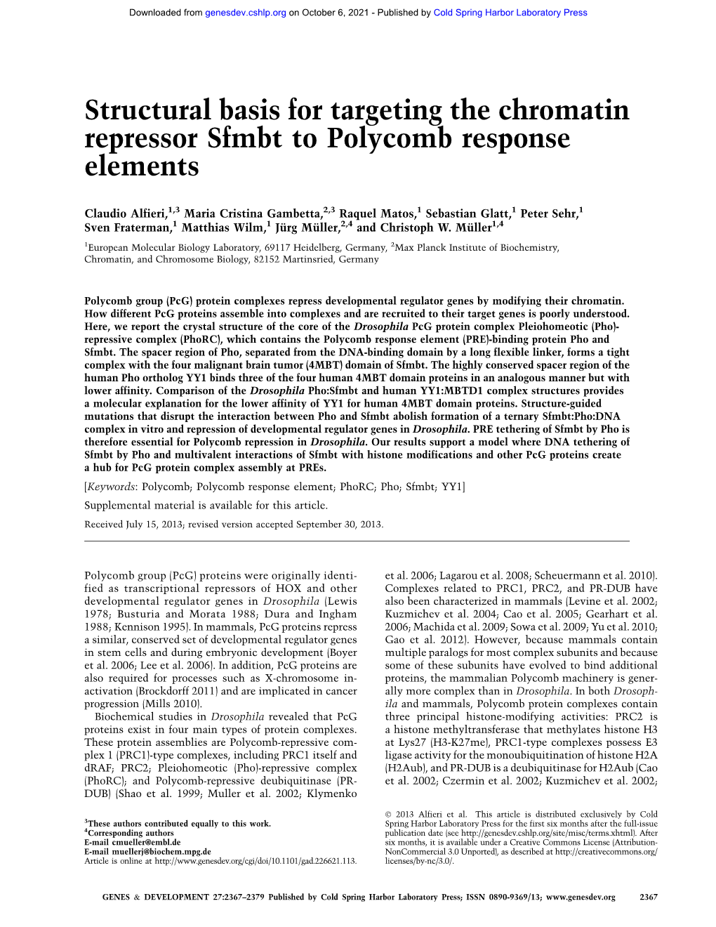 Structural Basis for Targeting the Chromatin Repressor Sfmbt to Polycomb Response Elements