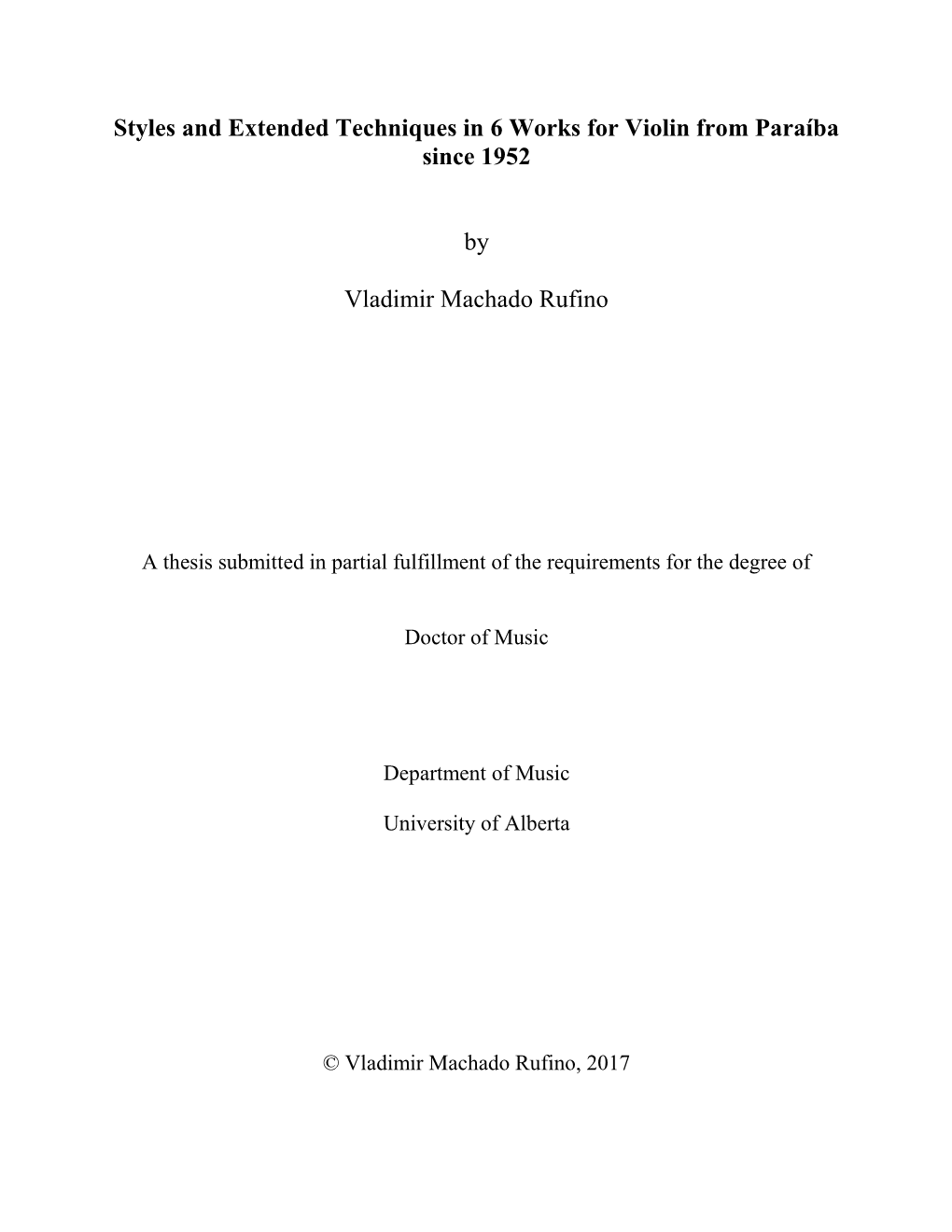 Styles and Extended Techniques in 6 Works for Violin from Paraíba Since 1952