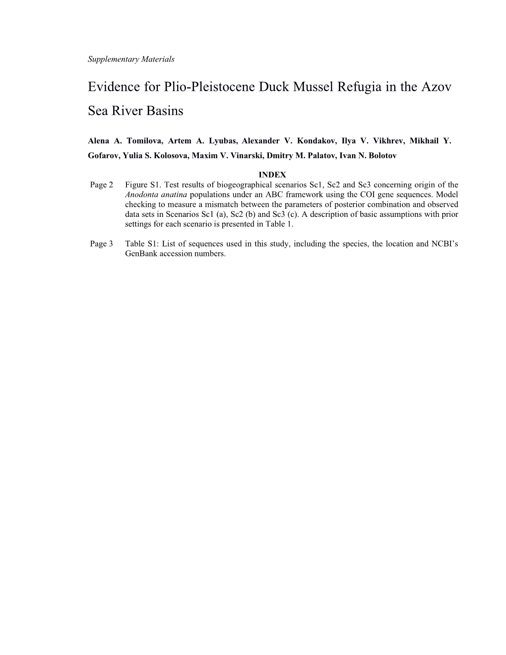 Evidence for Plio-Pleistocene Duck Mussel Refugia in the Azov Sea River Basins