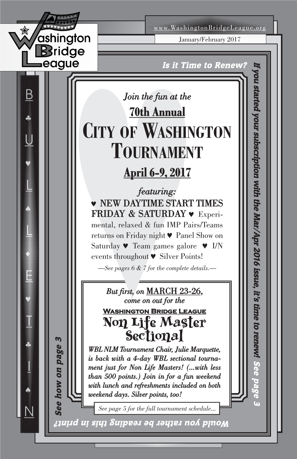 CITY of WASHINGTON TOURNAMENT Non Life Master Sectional