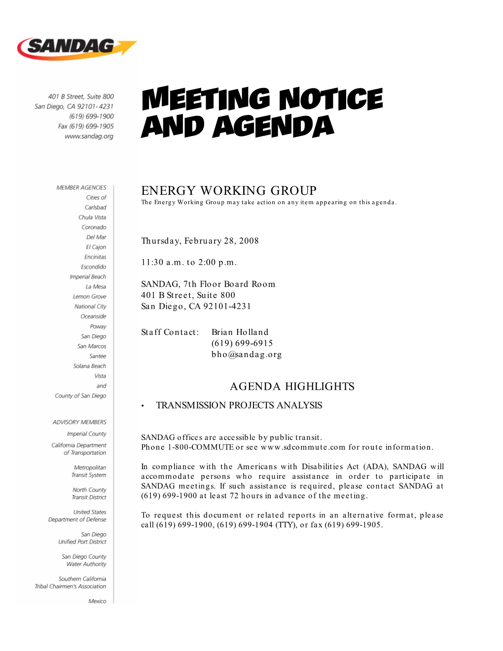 Meeting Notice and Agenda