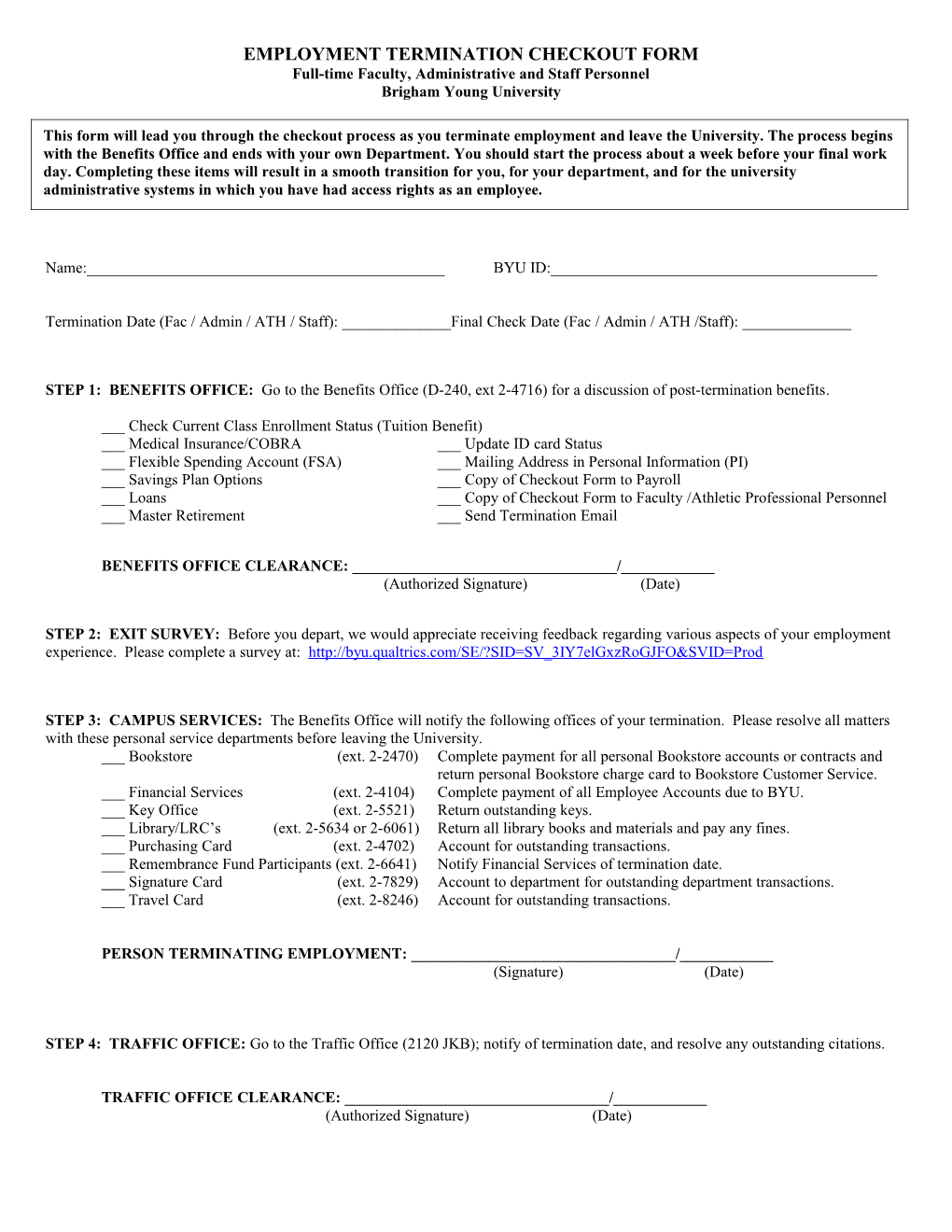 Employment Termination Checkout Form s1