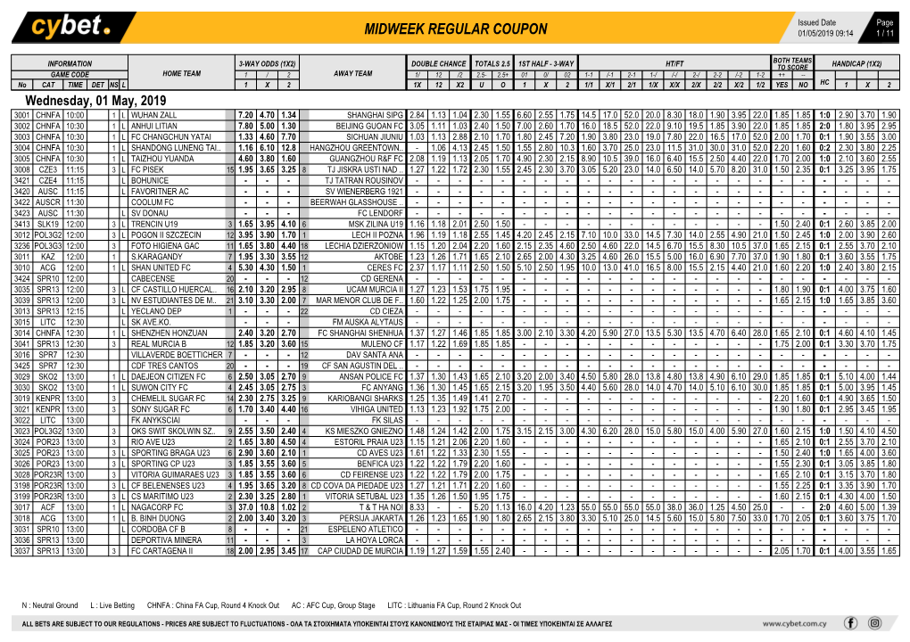 Midweek Regular Coupon 01/05/2019 09:14 1 / 11