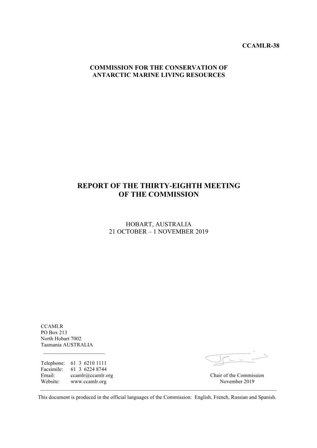 Report of the Thirty-Eighth Meeting of the Commission