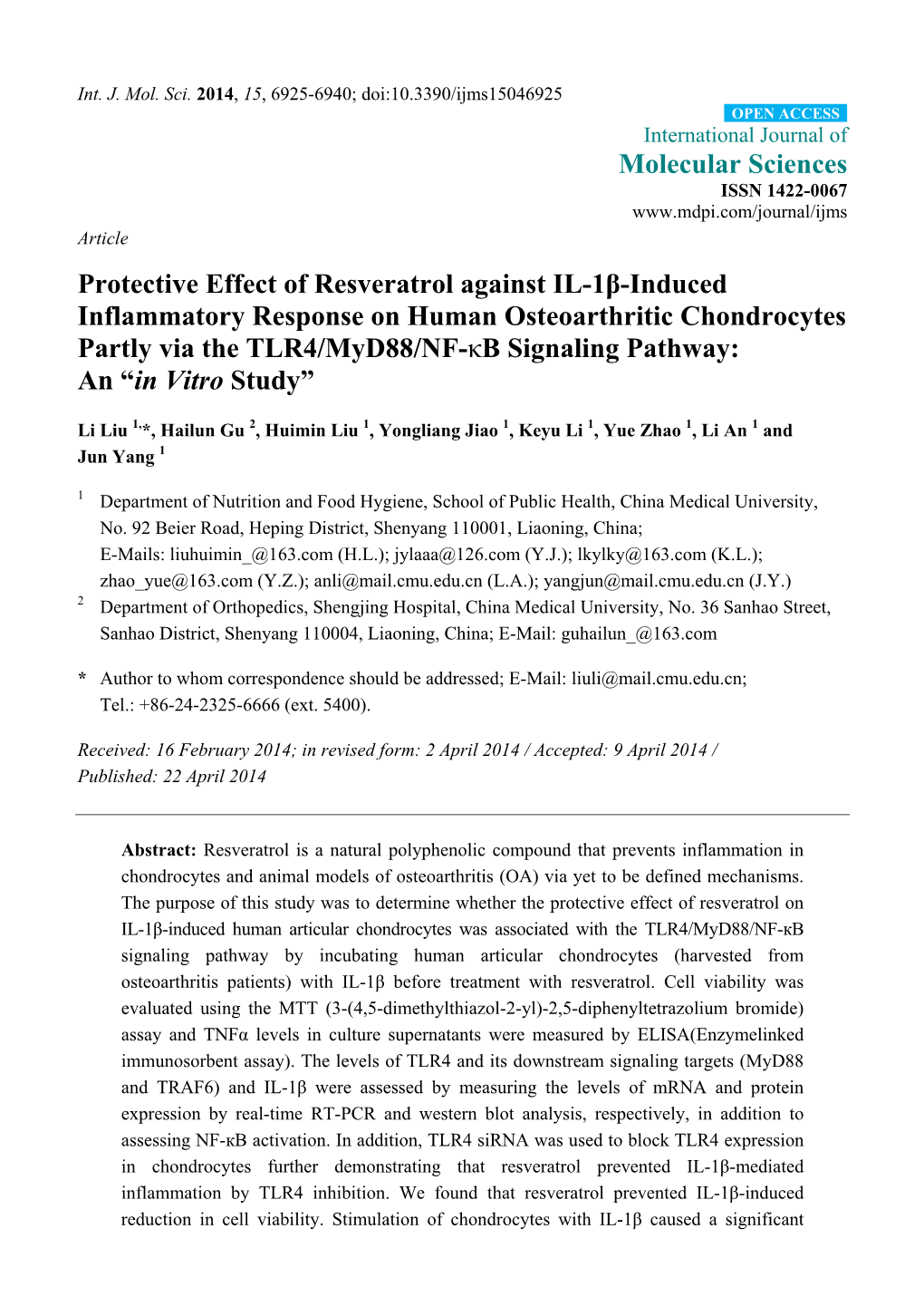 Protective Effect of Resveratrol Against IL-1Β-Induced Inflammatory