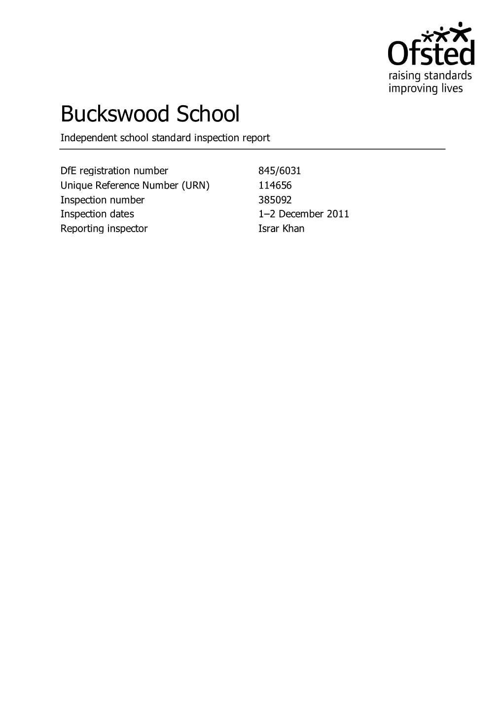 Buckswood School Independent School Standard Inspection Report