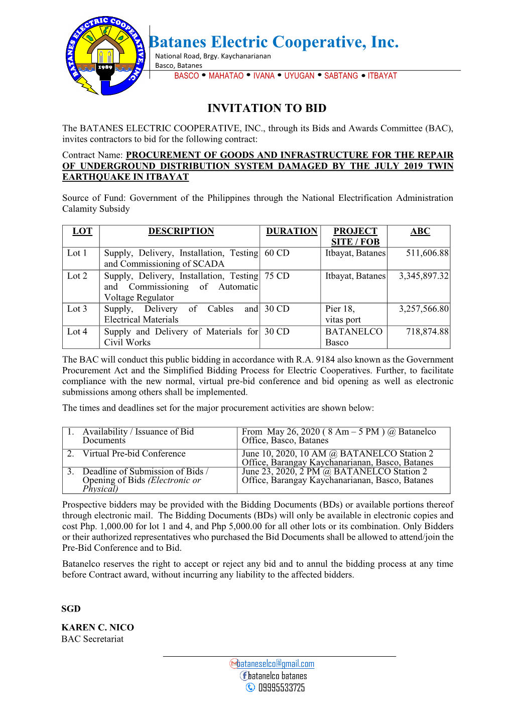 Batanes Electric Cooperative, Inc. National Road, Brgy