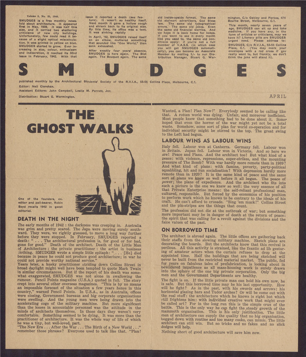 D G F S Published Monthly by the Architectural Students’ Society of the R.V.I.A., 53-55 Collins Place, Melbourne, C.1