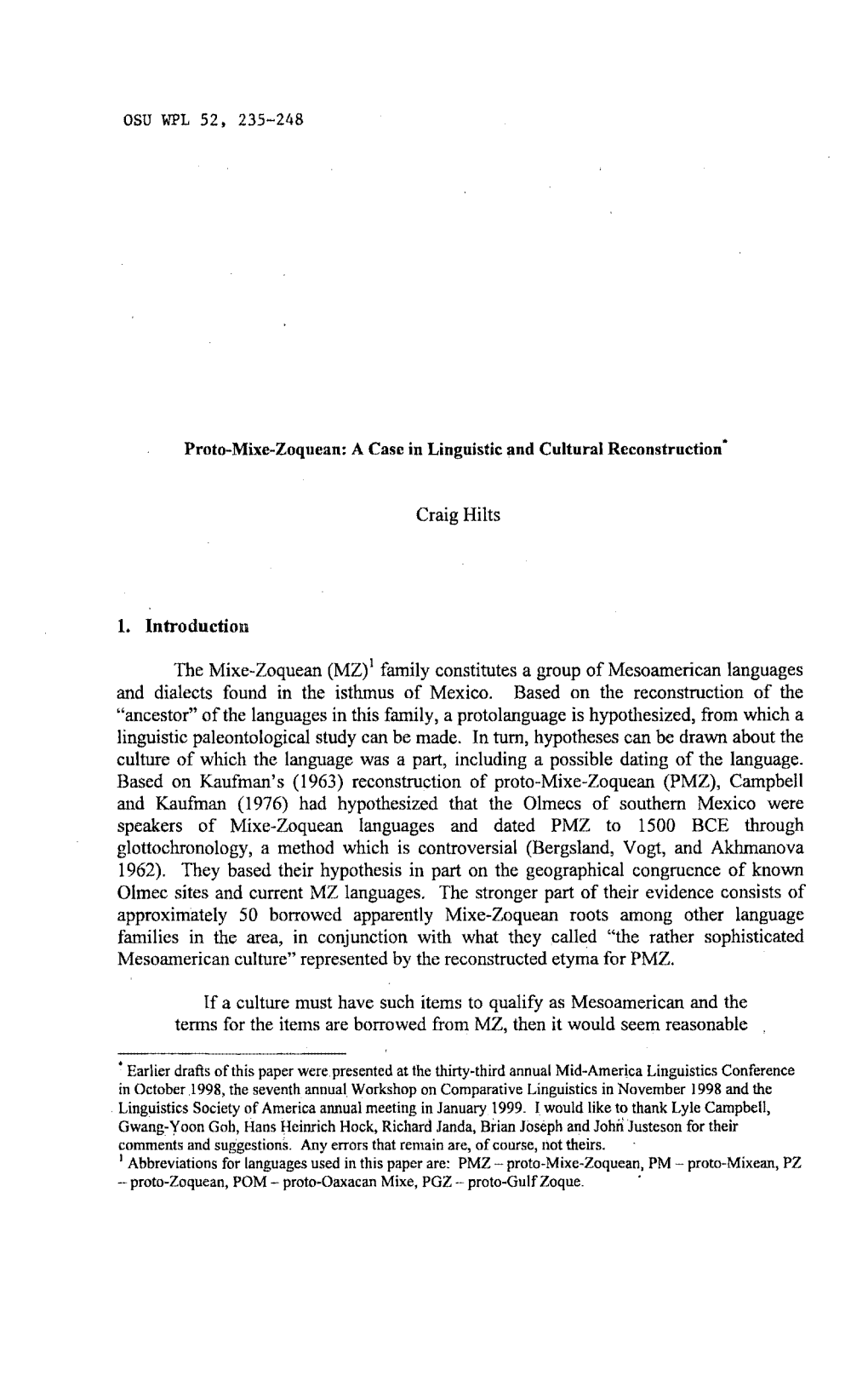 OSU WPL 52, 235-248 Craig Hilts the Mixe-Zoquean (MZ)1 Family