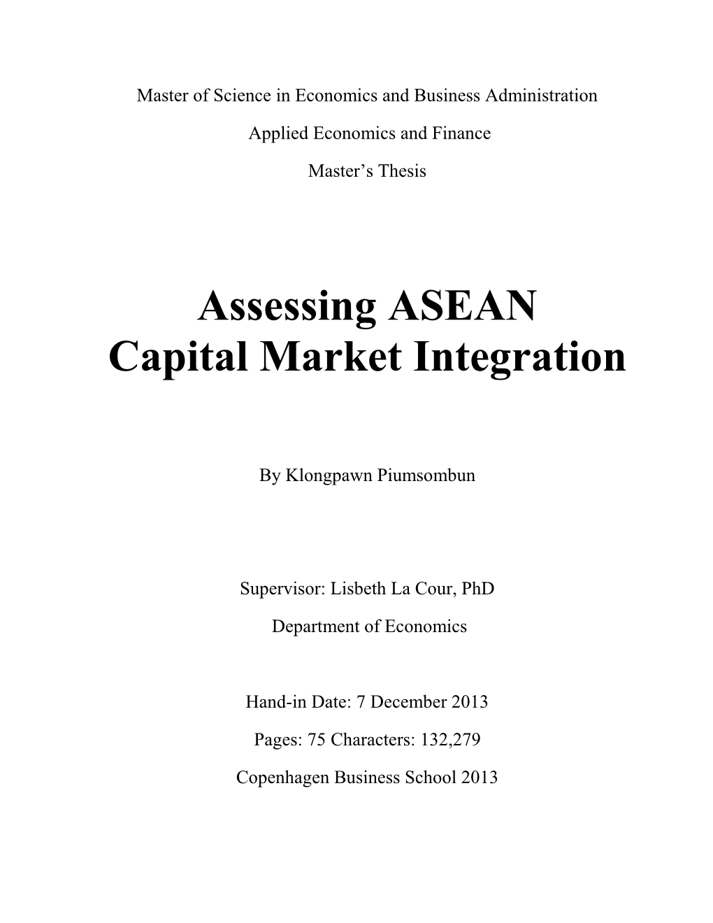 Assessing ASEAN Capital Market Integration