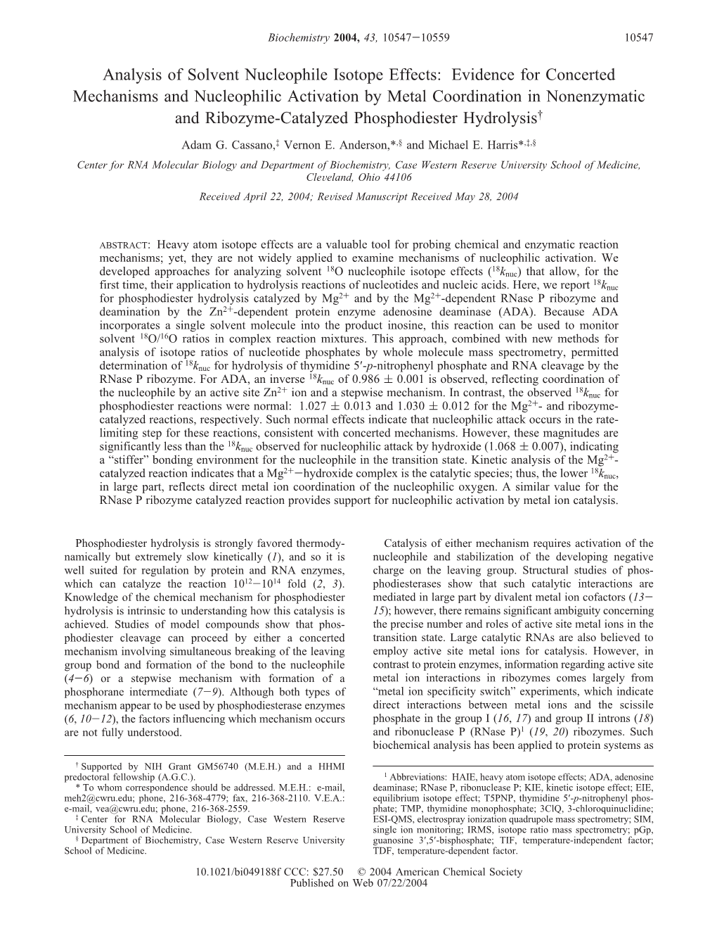 Analysis of Solvent Nucleophile Isotope Effects