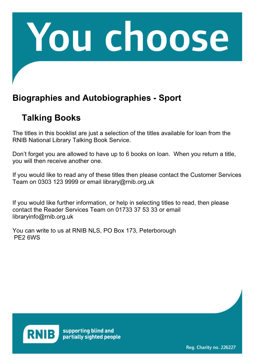 Sport, Biographies And Autobiographies Book List (Talking Books)