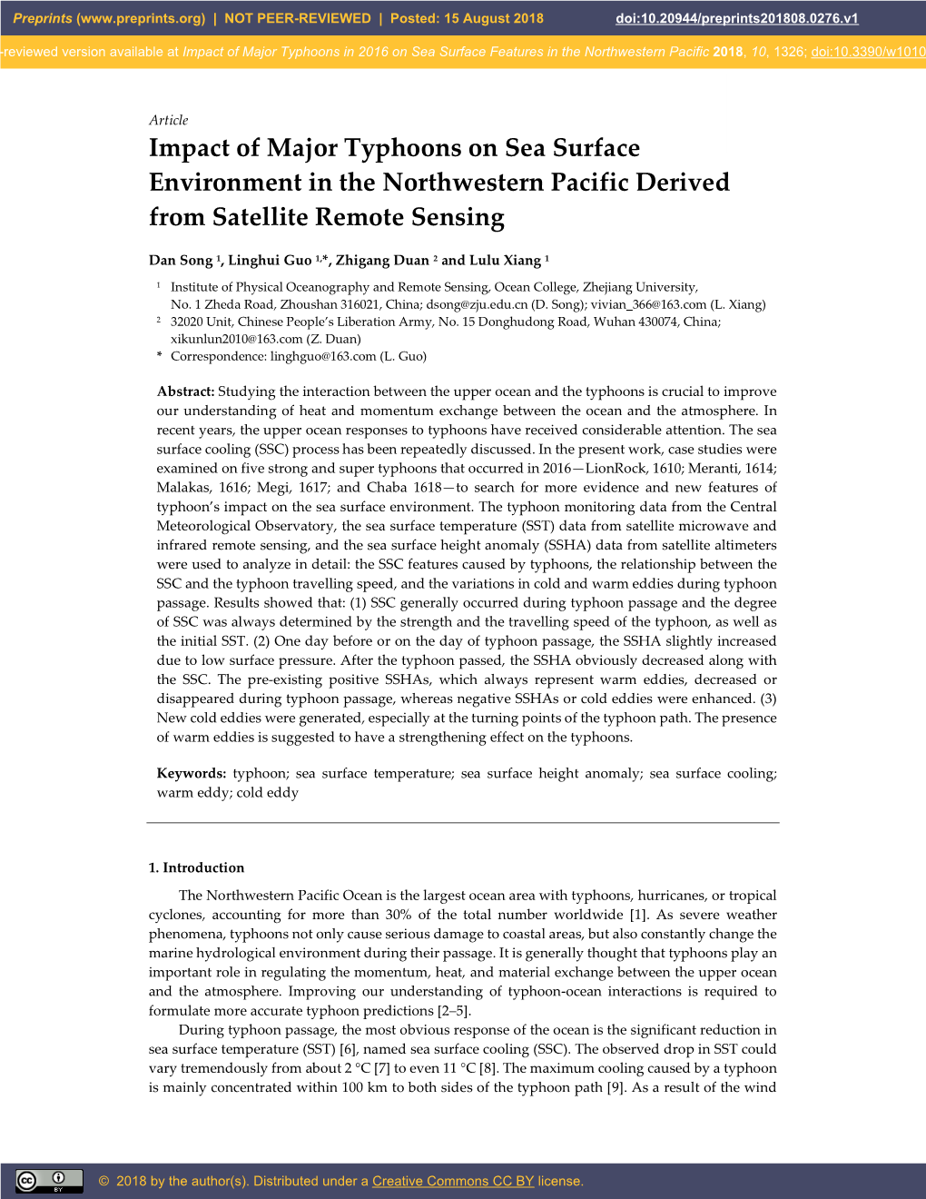 Impact of Major Typhoons on Sea Surface Environment in the Northwestern Pacific Derived from Satellite Remote Sensing