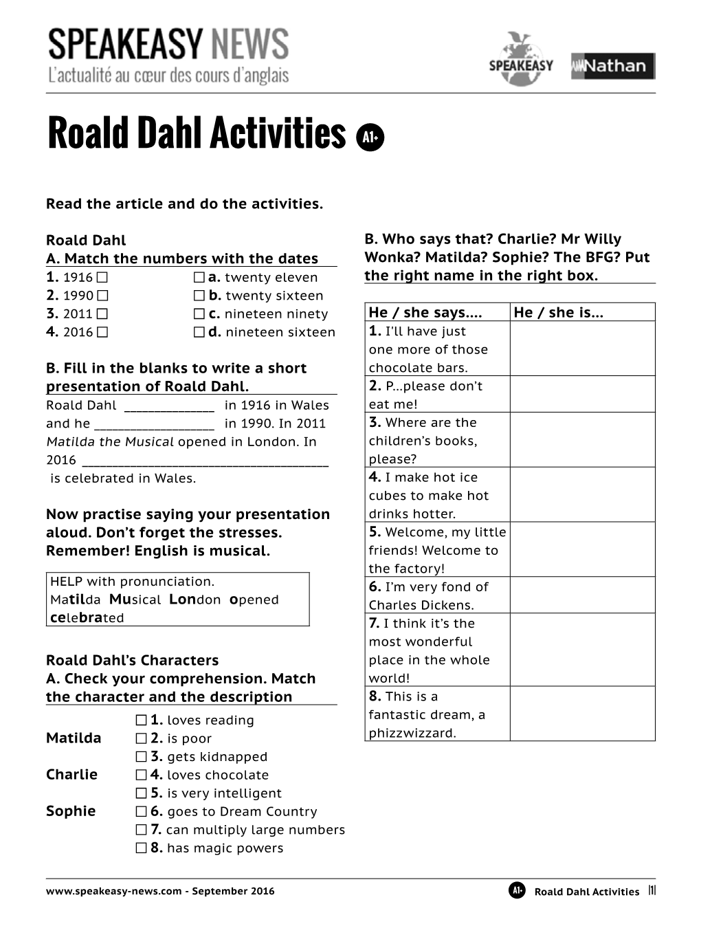 Roald Dahl Activities A1+