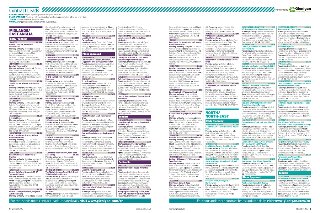 Contract Leads Powered by EARLY PLANNING Projects in Planning up to Detailed Plans Submitted