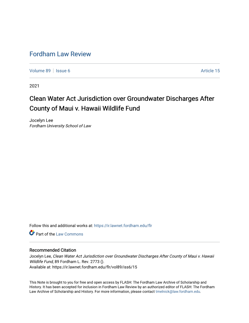 Clean Water Act Jurisdiction Over Groundwater Discharges After County of Maui V