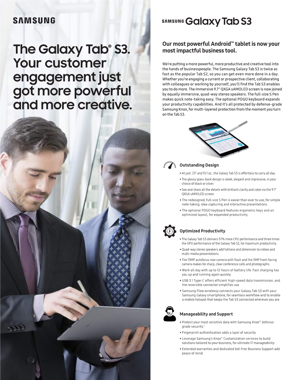 The Galaxy Tab® S3. Your Customer Engagement Just Got More Powerful and More Creative