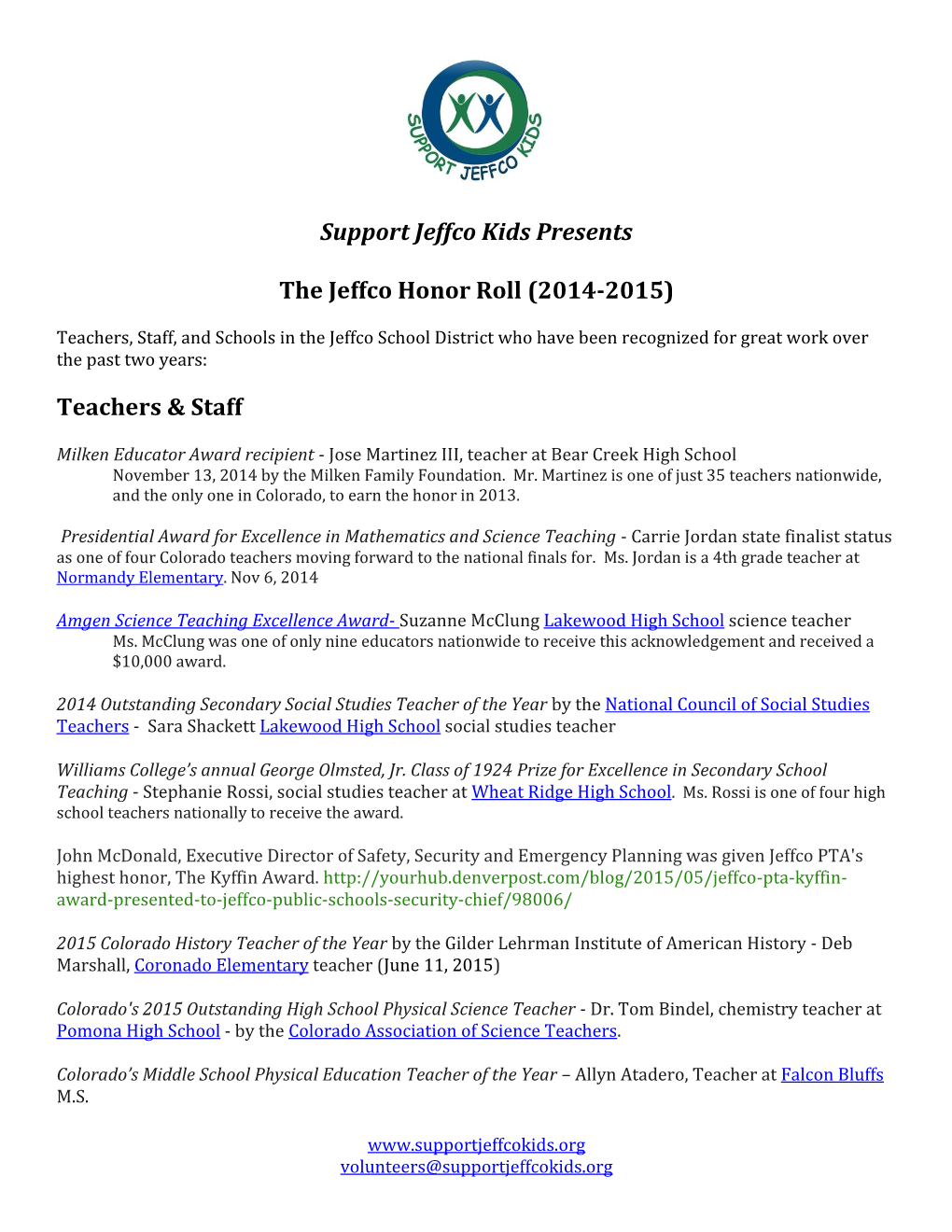 Jeffco Honor Roll 2014-15