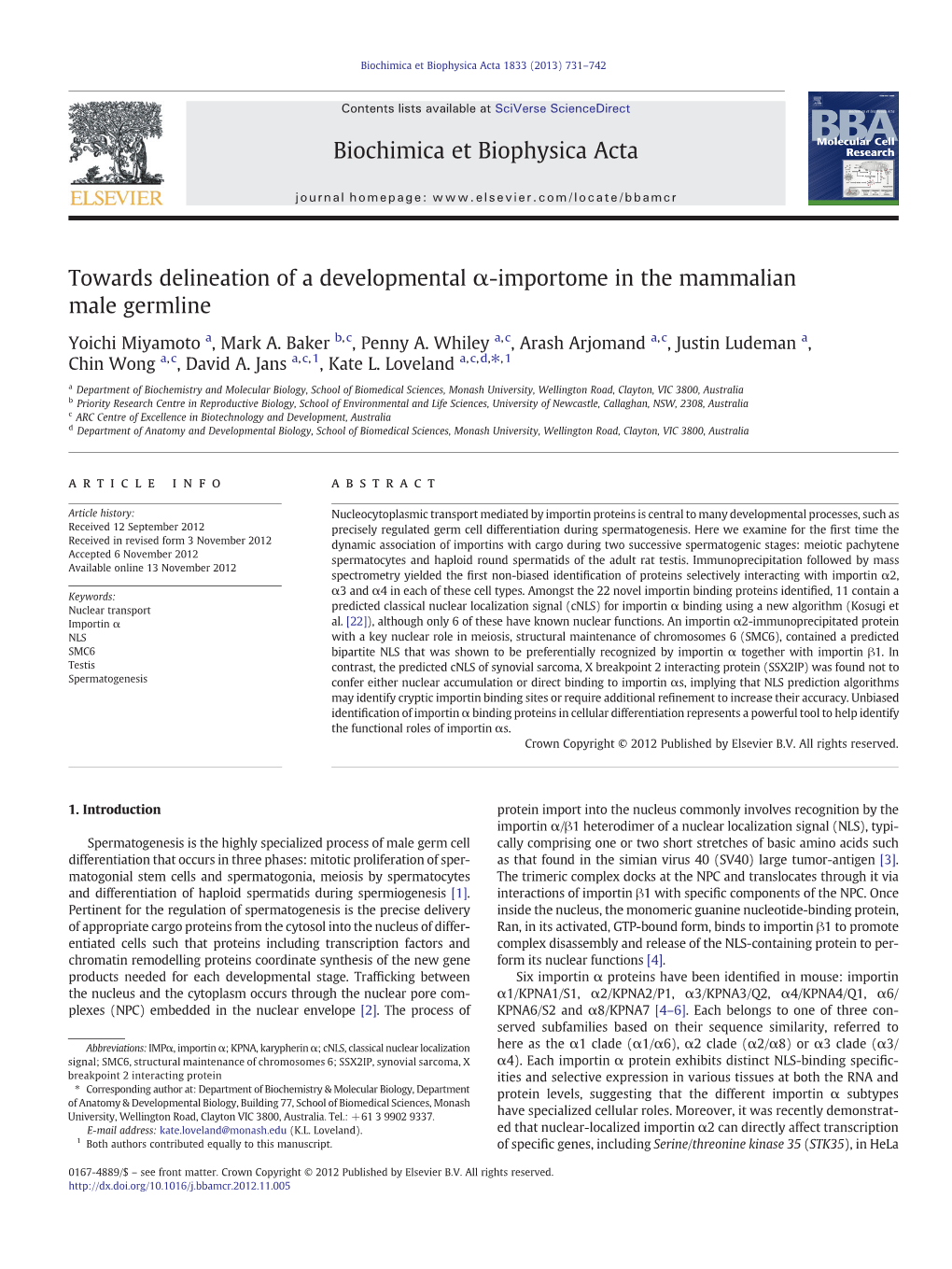 Towards Delineation of a Developmental Α-Importome in the Mammalian Male Germline