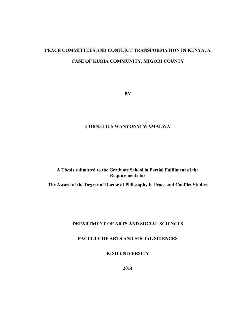 Peace Committees and Conflict Transformation in Kenya: A