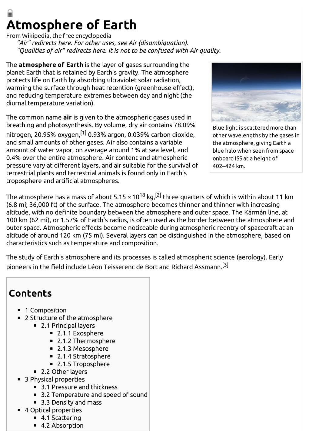 Atmosphere of Earth from Wikipedia, the Free Encyclopedia 