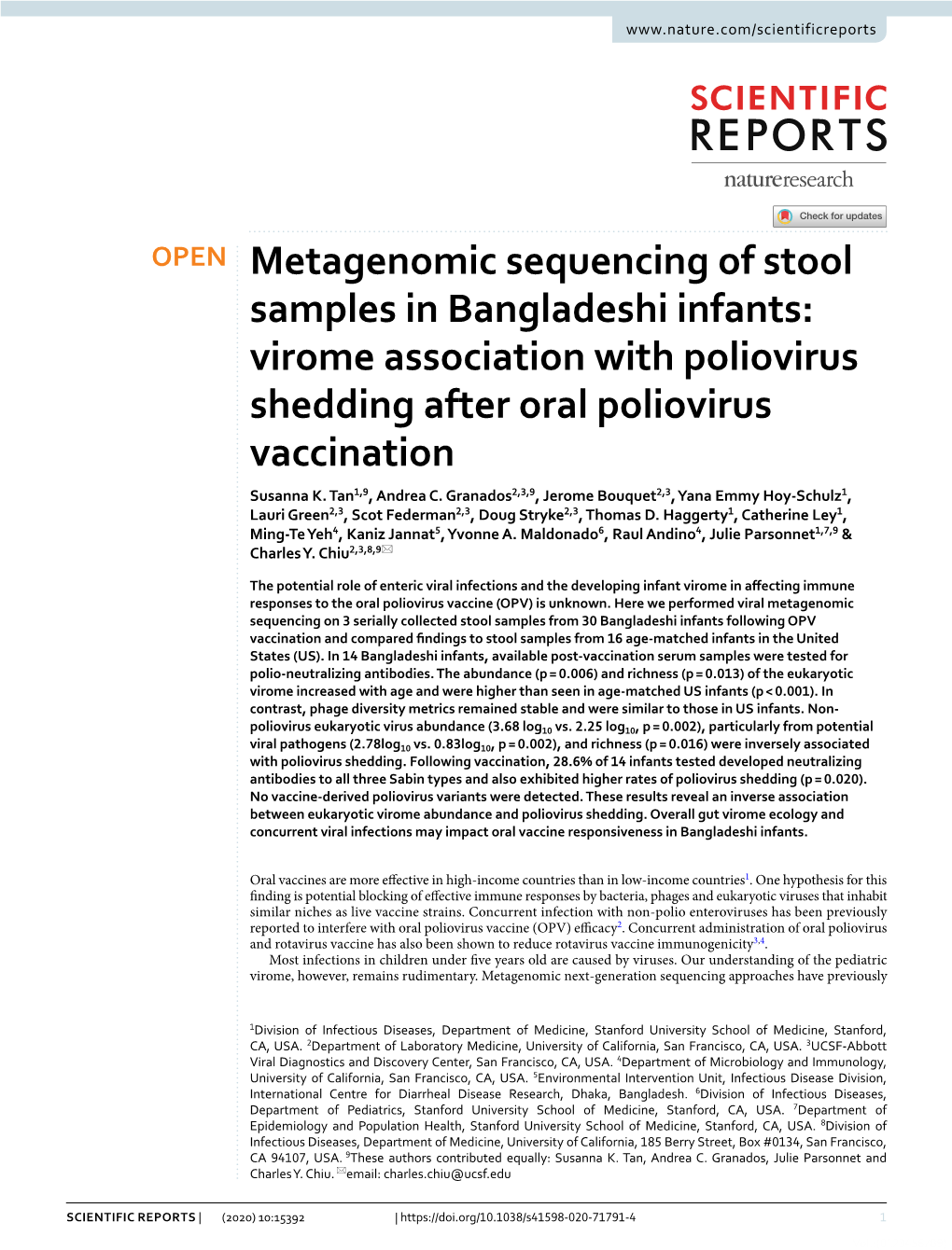 Metagenomic Sequencing of Stool Samples in Bangladeshi Infants: Virome Association with Poliovirus Shedding After Oral Poliovirus Vaccination Susanna K