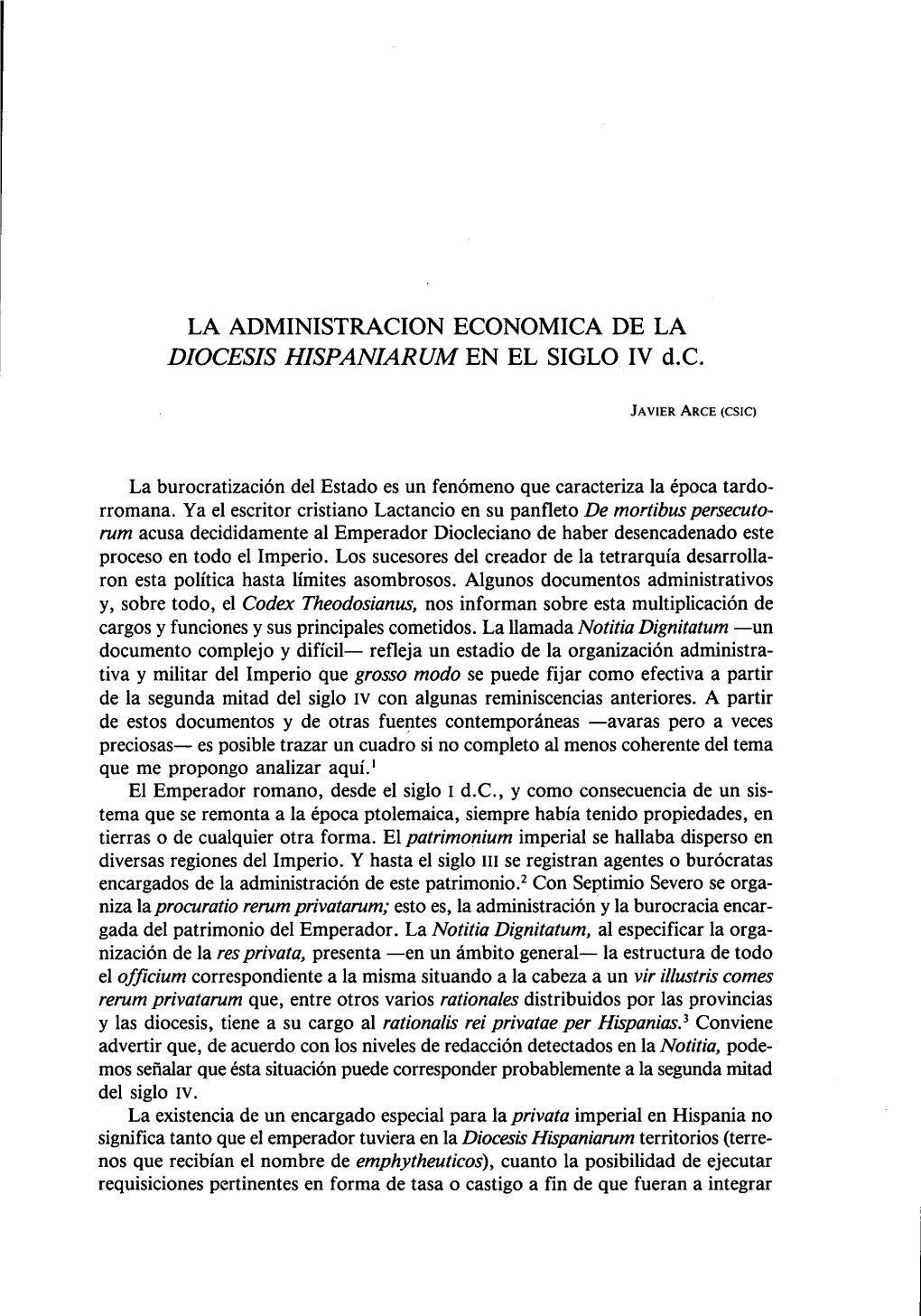 LA ADMINISTRACION ECONOMICA DE LA DIOCESIS HISPANIARUM EN EL SIGLO IV D.C