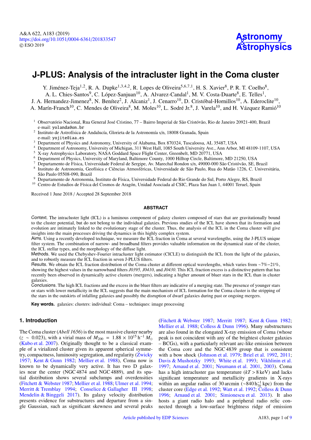 J-PLUS: Analysis of the Intracluster Light in the Coma Cluster Y
