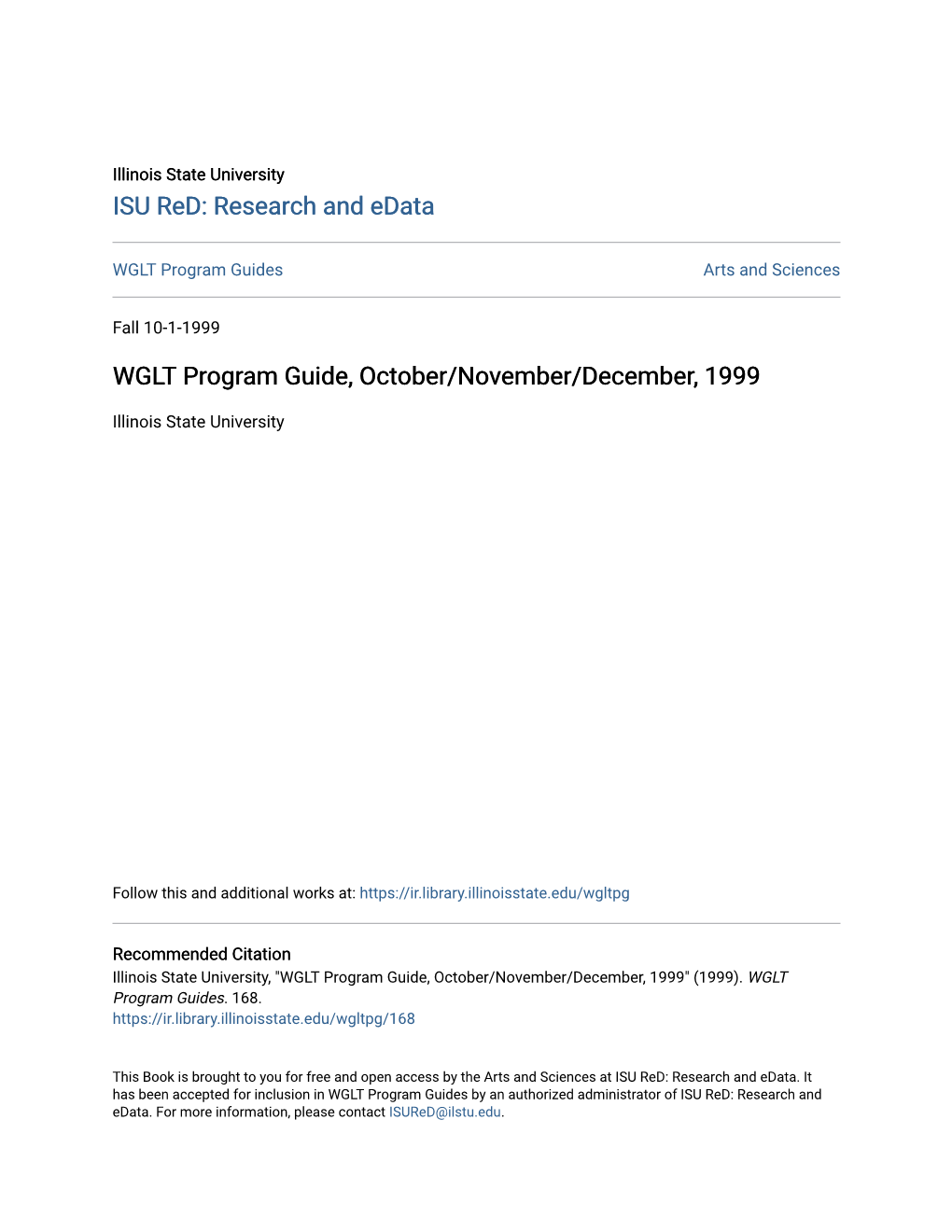 WGLT Program Guide, October/November/December, 1999