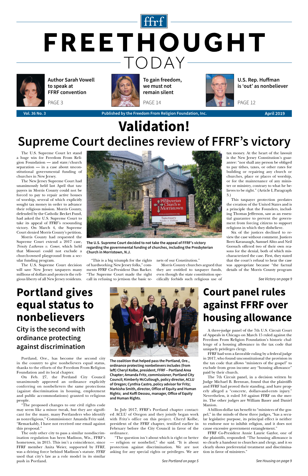 April 2019 Validation! Supreme Court Declines Review of FFRF’S Victory the U.S