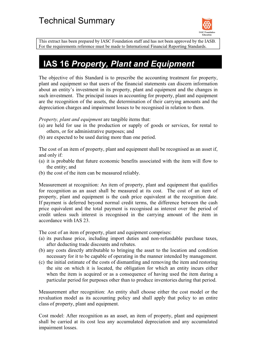 IAS 16 Property, Plant and Equipment