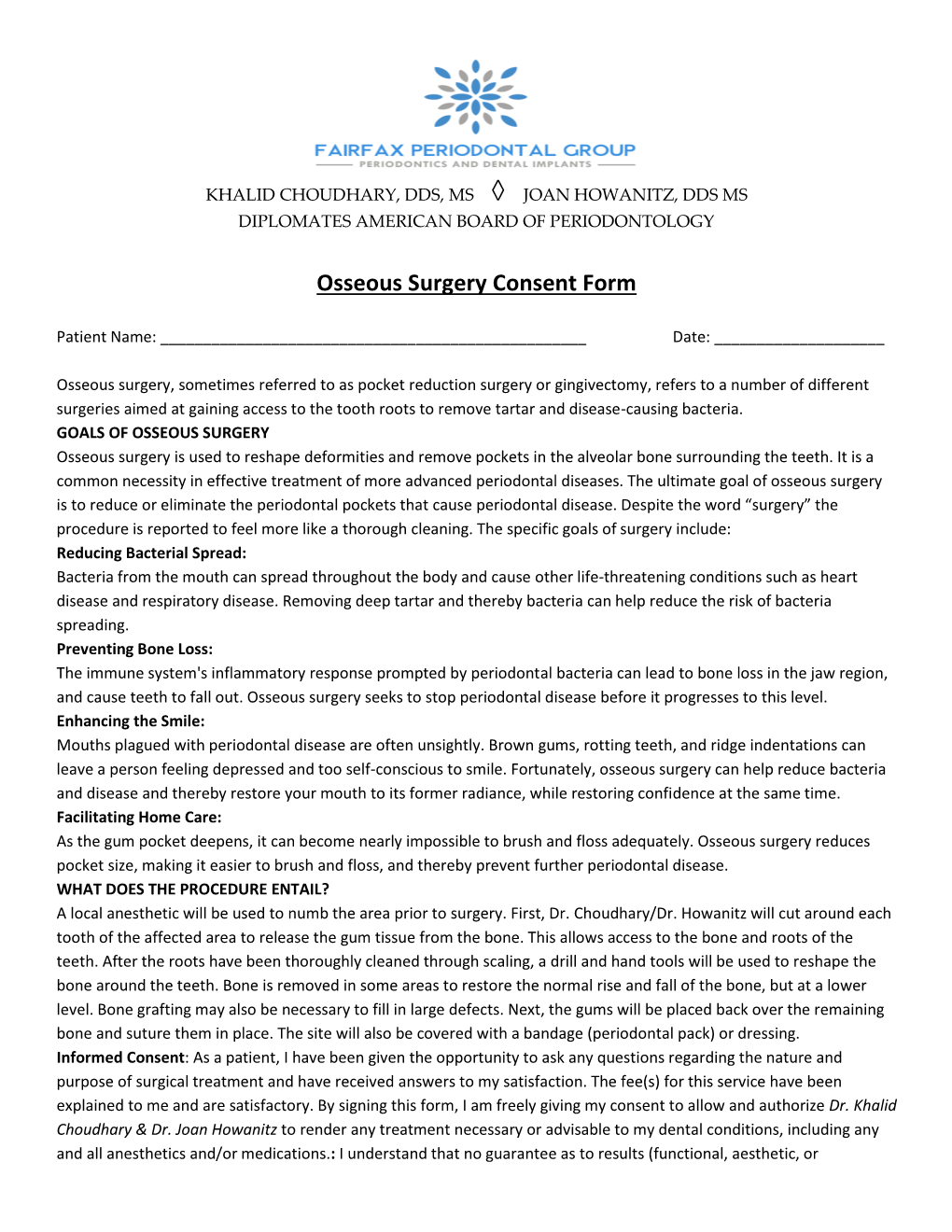 Osseous Surgery Consent Form