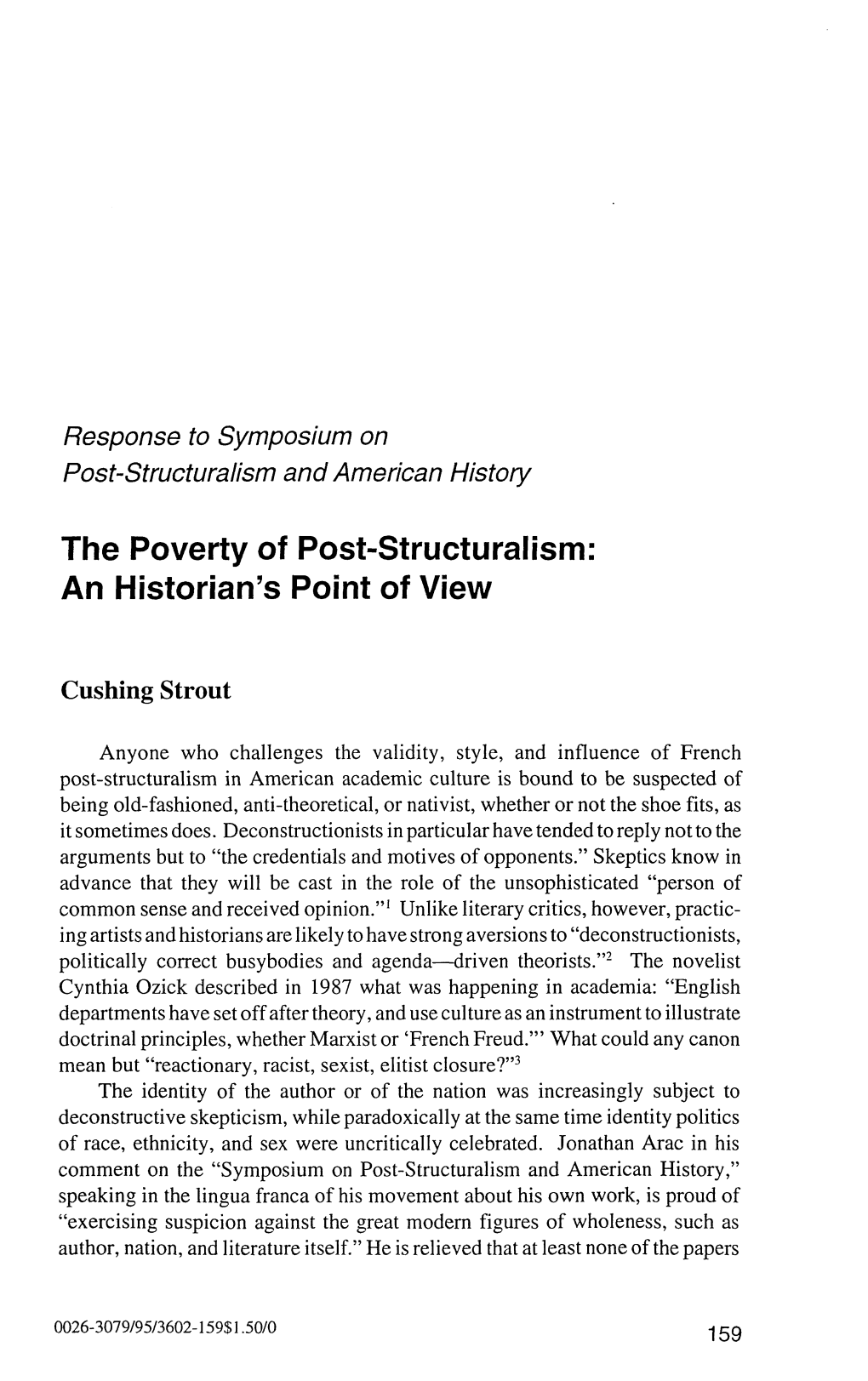 The Poverty of Post-Structuralism: an Historian's Point of View