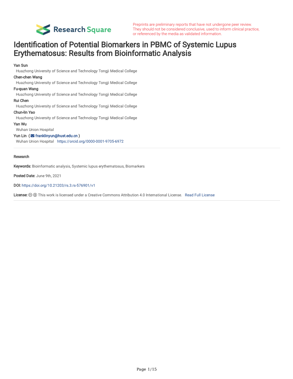 Identi Cation of Potential Biomarkers in PBMC of Systemic Lupus